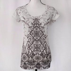 L.O.L Vintage Black and White Mandala Print Studded T Shirt